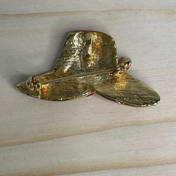 Vintage Rhinestone Red Hat Brooch Pin With Purple Flower Accent - Picture 4 of 6